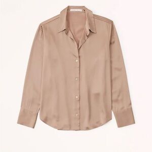 Abercrombie Light Brown Satin Button Up Long Sleeve